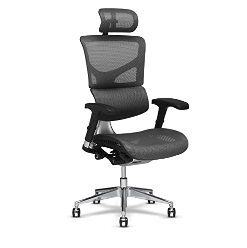 X-Chair X2 Management Task Chair, Grey K-Sport Mesh Fabric with Headrest - Ergonomic Office Seat/Dynamic Variable Lumbar Support/Floating Recline/Highly Adjustable/Perfect for Long Work Days