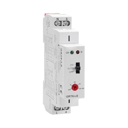 Minutero Escalera Temporizador de Luz GRT8-LS 16A Reloj Piscina Programador con Retardo de 0,5 a 20 Minutos para Escalera Luz