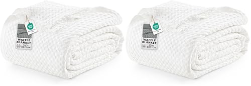 Image of Utopia Bedding White 100% Cotton Waffle Blanket 300 GSM [Twin - 90x72 Inch] Soft Lightweight Breathable Dorm Bed Blanket for All Season (Pack of 2)