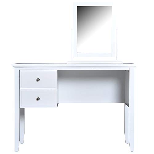 HOMCOM Tocador Mesa Maquillaje con Espejo Giratorio 360° y 2 Cajones Diseño Moderno para Dormitorio 100x40x73cm MDF