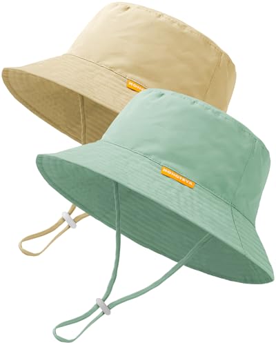 Image of 2-Pack Baby Sun Hat Kids Summer UPF 50+ Sun Protective Toddler Bucket Hat Wide Brim Adjustable Beach Hats for Boys Girls Age 0-6 Years