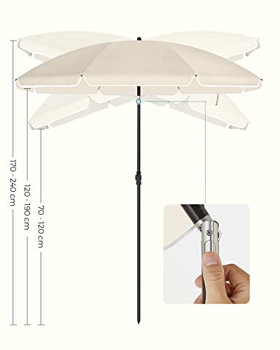 SONGMICS Parasol 160 cm Sun Protection UPF 50+ 30 Degree Tilting in Both Directions Height Adjustable with Carry Bag for Balcony Garden Patio Beach Without Base Beige GPU60WTV1