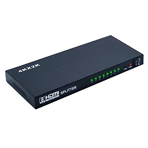 HDMI Splitter 1 in 8 Out, 4K@30Hz HDMI Splitter 1x8 Audio Video Distributor, Supports Full Ultra HD 3D, 4K, 1080P