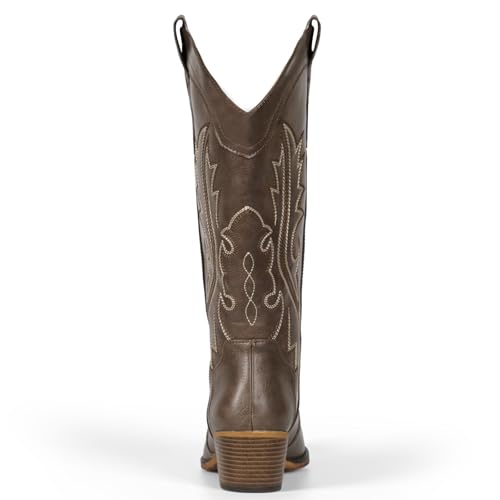 Image of IUV Cowboy Boots For Women Western Cowgirl Boots with Chunky Heel Mid Calf Snip Toe Ideal for low insteps