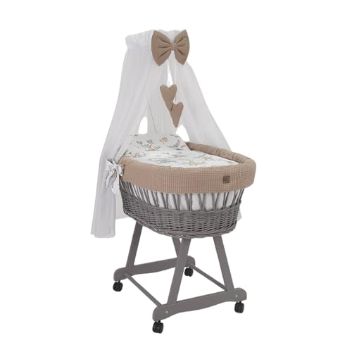 WIKLINOPOL IRENEUSZ ZYGMUNT WICKER WOOD BABY 2000 EU Stubenwagen Lena, grau mit Gestell, Matratze Baldachin und Bettwäsche aus Waffelstoff | Leisen Rädern, Safari WIKLINOPOL IRENEUSZ ZYGMUNT WICKER WOOD BABY 2000 EU Stubenwagen Lena, grau mit Gestell, Matratze Baldachin und Bettwäsche aus Waffelstoff | Leisen Rädern, Safari