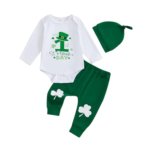 Image of My First St. Patrick's Day Newborn Baby Boys Oufit Long Sleeve Sweatshirts Tops+Green Drawstring Pants Sets