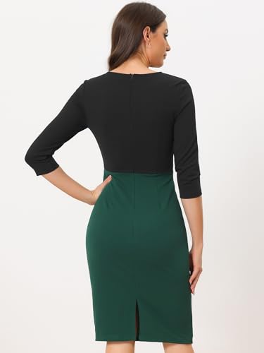Allegra K Work Pencil Dress for Women's 3/4 Sleeves Contrast Color Knee Length Sheath Dresses3
