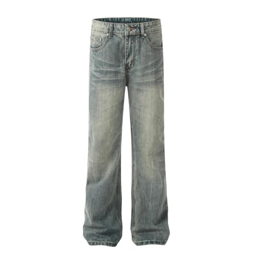 Jeans Pants Trousers Denim Retro Trendy Street Washed Blue Grinding Fading Commuting Casual Straight Leg Men3