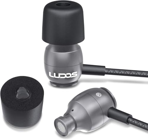Image of LUDOS Clamor Wired Earbuds in Ear Headphones with Microphone, Earphones with Mic and Volume Control, Memory Foam, Reinforced Cable, Bass Compatible with iPhone, Apple, iPad, Computer, Laptop, PC