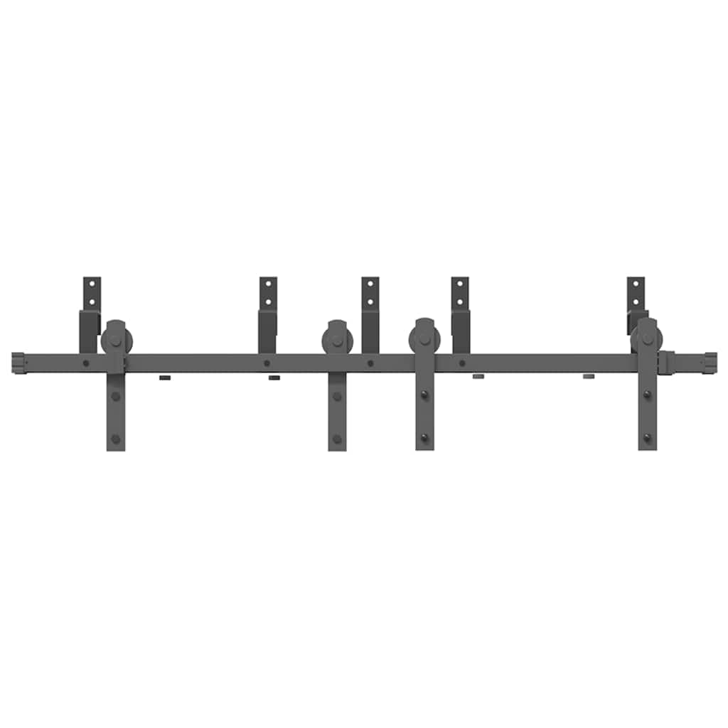 Juego de herrajes para puerta corredera de 152,5 cm, acero con recubrimiento en polvo, con tope de puerta y ruedas, soporte de derivación para puertas de granero doble, deslizamiento