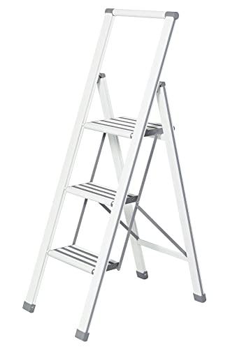 WENKO Leichte Aluminium Trittleiter mit 3 Stufen für 75 cm...