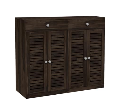 Image of The Attic Lisbon Shoerack Walnut, Shoe Storage Cabinet for Home, Shoe Rack with Seat & Door, Shoe Organizer, Shoe Rack for Home, Walnut Matte Finish