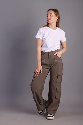 Image of HIGH Buy Women Korean 5 Pocket Cargo Comfort and Styles Baggy Super Lycra Pants for Women and Girls - Perfect High Waist Trousers for Women