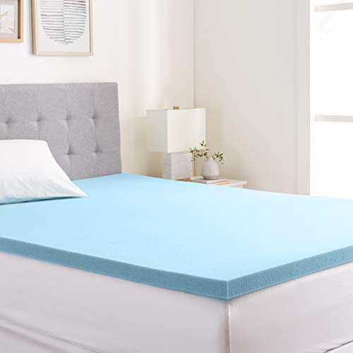 Image of Amazon Basics Cooling Gel-Infused Memory Foam Queen Mattress Topper, CertiPUR-US Certified, 2 Inches, Blue