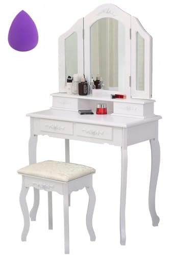 BDW TL04 Coiffeuse avec Miroir, Tiroirs et Tabouret - Petite Table - pour Chambre à Coucher, Chambre d'Adolescent - Table de Maquillage - Coiffeuse Style...