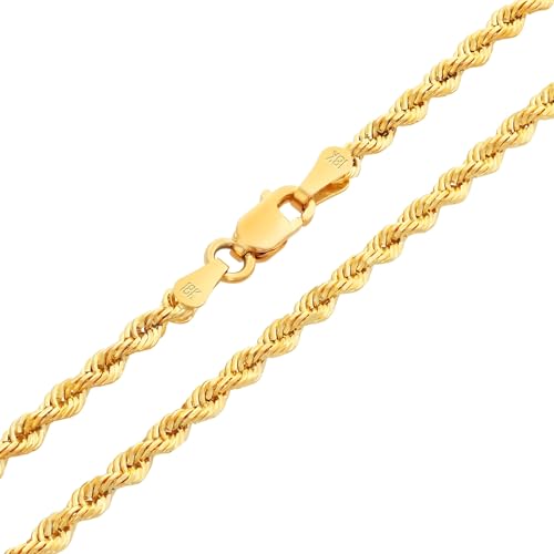 Nuragold 18k Real Yellow Gold 2.5mm Rope Chain Diamond Cut Necklace (16