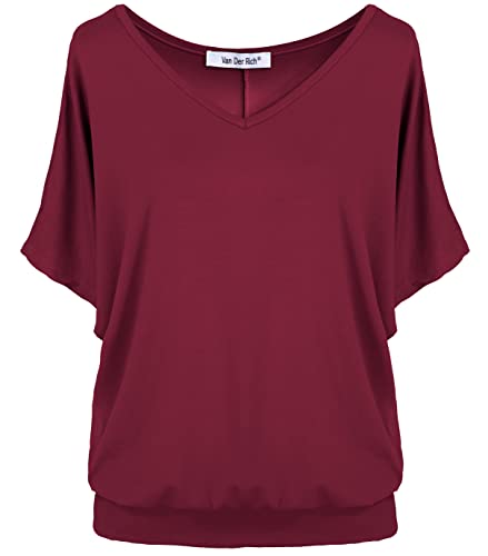 Van Der Rich ® - T-Shirt Kurzarm Oberteile - Damen (Bordeaux, L)