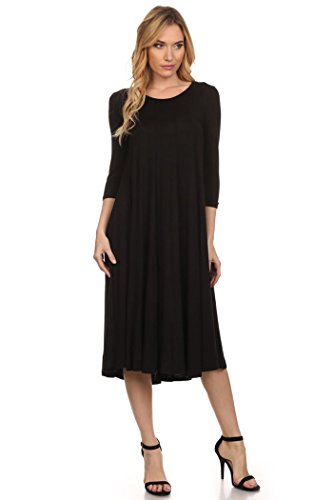 Private Label Women's A-line Midi Dress (Medium, Black)