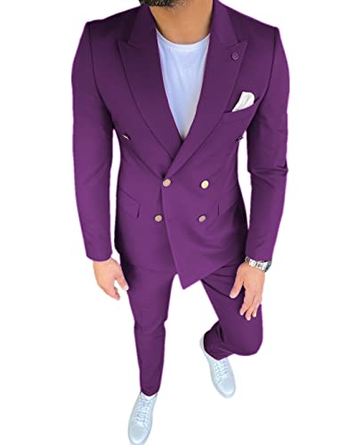 Men Summer Suits Sets Daily Casual Double Breasted Blazer 2 Pieces Slim Fit Suits(Blazer+Pants)4