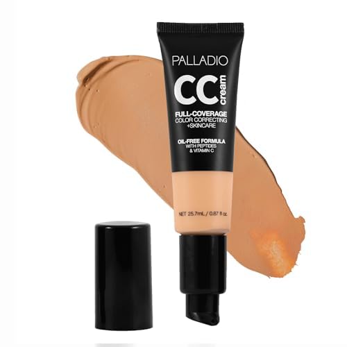 Palladio Full-Coverage Color Correction CC Cream, Oil-Free with Peptides & Vitamin C