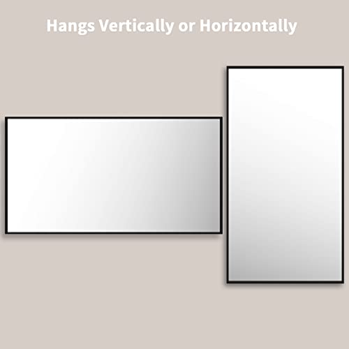 Loaao 55"X30" Black Rectangle Bathroom Mirror Wall, Matte Black Aluminum Alloy Frame, Tempered Glass, Hangs Vertically Or Horizontally, Easy To Install #TOP3