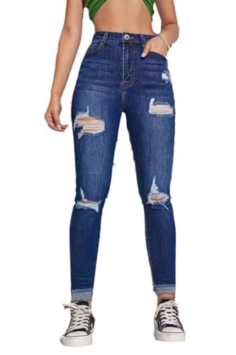 Women's High Rise Ripped Skinny Jeans Zipper Stretch Distressed Denim Pants2