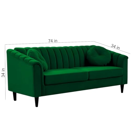 Image of FURNY Dorano 3 Seater Fabric Sofa Set (Green)