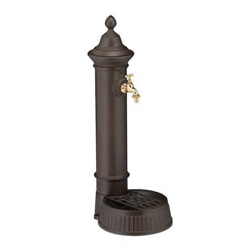 Relaxdays Fonte extérieure de Jardin, Design Antique, avec Robinet et bac, H x L x P : env. 72 x 26 x 31 cm, Marron