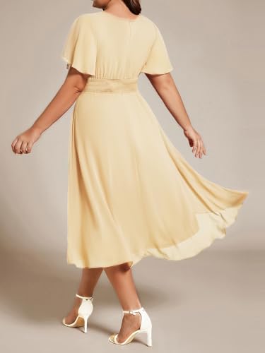 Image of Ever-Pretty Women's Plus Size Formal Wedding Guest Dresses for Curvy Women A Line Chiffon Midi High Low Cocktail Dress