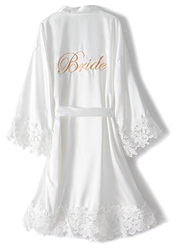 Women's Bride Bridesmaid Robe with Lace Trim Wedding Party Kimono...