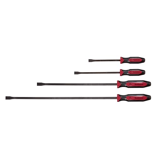 Image of Mayhew Tools 14065 Dominator Pro Pry Bar, Red, 4-Piece | Set of 8 inch, 12 inch, 25 inch & 36 inch Curved Pry Bars
