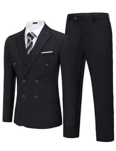 Men's Serge Jacket Pants Suit Double Breasted 2 Piece Solid Business Set Slim Fit Wedding Tuxedo3