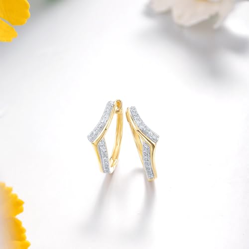 Santuzza 10K Solid Gold Genuine Diamond Dainty Huggie Hoop Earrings for Women3