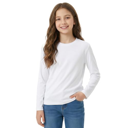 Image of Girls Cotton Long Sleeve Shirts Kids T Shirts Lightweight Breathable Casual Classic Tee Top for Children Age 3-14 Years