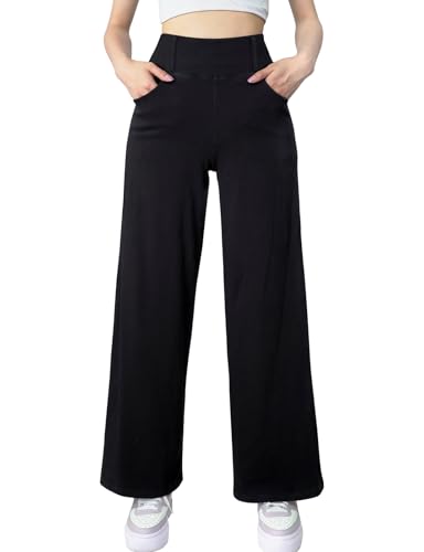 Simple Flavor Women's Wide Leg Jeans High Waisted Stretch Pull-on Baggy Denim Pants with Pockets