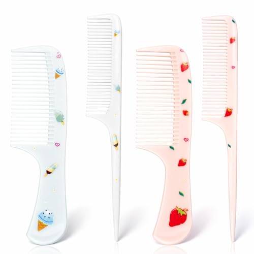 Lot de 4 peignes à cheveux mignons, peigne pour bébé en fraise & glace, miniatures, dents fines & queue de rat, pour femmes, filles, enfants, tous types de cheveux
