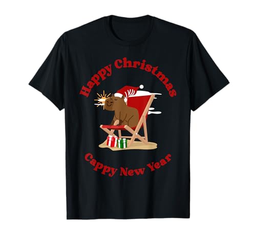 Funny Weird Christmas Capybara Beach Cappy Año Nuevo Camiseta