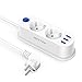 BESTEK Regleta Enchufes 2 Tomas y 3 Puertos USB para Smartphone Tablet iPad, Aplicable a Casa En Oficina Viajes, 2500W/10A, Cable de 1,5 m
