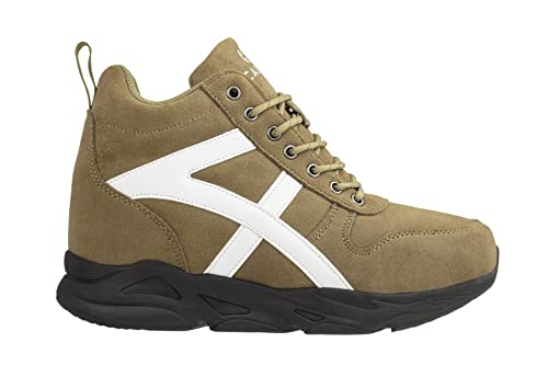 CALTO Men's Invisible Height Increasing Elevator Shoes - Khaki/White Lace-up High-Top Hiking Style Sneaker Boots - 3.6 Inches Taller - S22782 - Size 9 D(M) US2