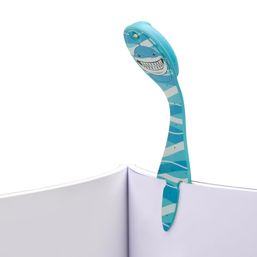 Image of Gifts for Readers & Writers Book Light, Clip On Reading Light for Bed, 2in1 Flexilight & Bookmark, Small & Lightweight with a Soft Glow, 2 Batteries Included, Shark