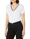 Cuello en V con ajuste fácil Tommy Hilfiger Camiseta con Cuello en V para Mujer, Nube Blanca, XS