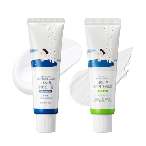 ROUND-LAB-Birch-Juice-Moisturizing-Mild-up-Sunscreen-UV-LOCK-Set-169-Fl-Oz-SPF-45-broad-spectrum-Essence-Type-Moisturizing-sunscreen-for-Sensitive-Skin-Ocean-Friendly-Reef-Safe-Korean-Sunscreen