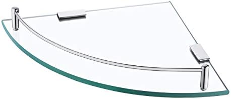 KES Glass Corner Shelf Bathroom Shelf Tempered Glass with Rail SUS 304 Stainless Steel Floating Wall Mount Bracket Polished Finish, BGS2101A