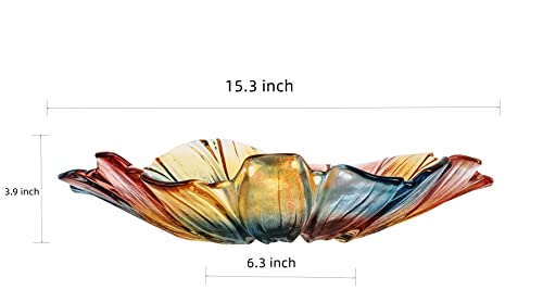 Yitongda 15.3Inch Diameter Crystal Glass Fruit Plates Bowlfor Dessert Plate Glass Colorful Candy Snack Bowl,Art Glass Bowl Flower-Shaped Design ,Big Decorative Bowls For Home Decor, (Muti-Color) #TOP1