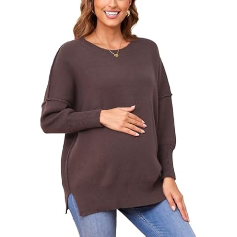 Liu & Qu Women's Maternity Oversized Sweaters T-Shirts Fall Crewneck Batwing Long Sleeve Pullover Pregnancy Tops Coffee Cover