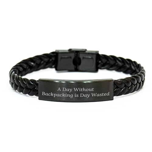 Backpacking Adventure Interlaced Leather Bracelet, Engraved for Graduates, Gifts from Men Friends to Women Backpackers, A Day Without Backpacking Is a Day Wasted, Unique Leather Accessories