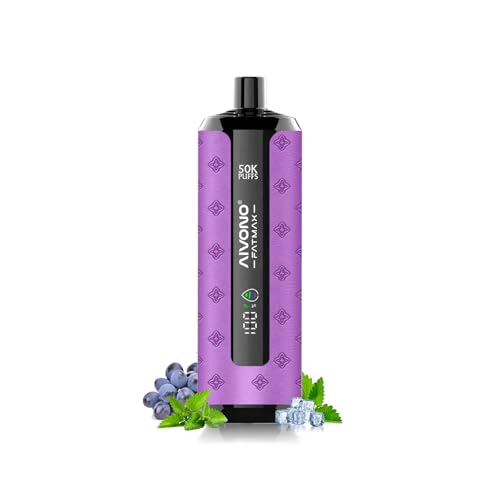 50000回吸引 使い捨て電子タバコ AIVONO Aim Flash 50 kパフ 使い捨てVAPEキット調整可能 メッシュコイル E-リキッドとバッテリーの残量表示 大容量 Type-C 爆煙 持ち運び シーシャ ニコチンなしタバコなし (グレープミン
