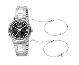 Hinter dem stabilem Mineral glass verbirgt sich das Zifferblatt der Quarzuhr in Schwarz