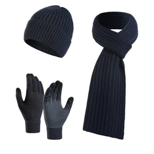 Ensemble d'hiver uni 3 pièces mixte avec bonnet chaud écharpe et gants maille