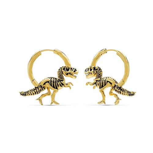 PUNKYOUTH 18G Gothic Dinosaur Hoop Earrings 925 Silver Post T-Rex & Triceratops Dragon Skeleton Fossil Huggie Punk Grunge Alternative Halloween Accessory Gift For Women Men